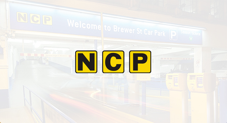 Entrance to a multi-storey car park with NCP branding and signage reading "Welcome to Brewer St Car Park," representing a Disaster Recovery Case Study for NCP