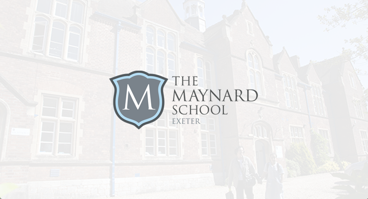 The Maynard School Exeter logo overlaid on a background image of a traditional brick school building with large windows, as featured in the Wireless Network Case Study.