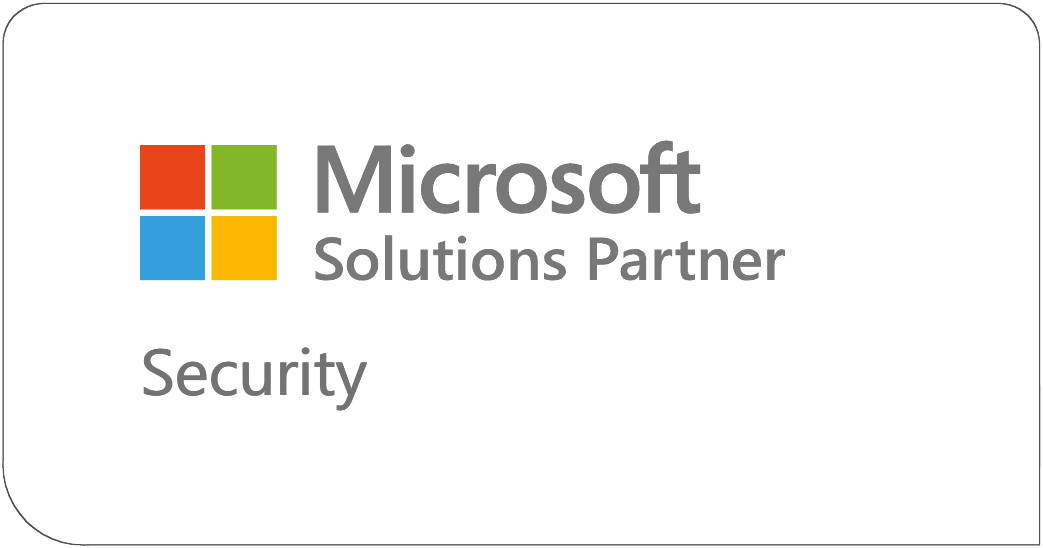 Microsoft Security Partner badge featuring the Microsoft logo and text highlighting a partnership in security solutions, showcasing recognition as a Microsoft Security Partner.