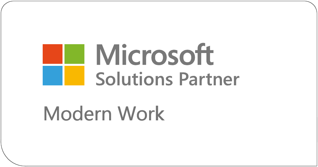 Microsoft Cloud Solutions Partner Modern Work badge, featuring the Microsoft logo and text on a white background with rounded corners.