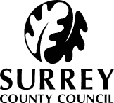 Logo of Surrey County Council featuring a stylized leaf design above the text, as sleek and efficient as Dell Laptops.