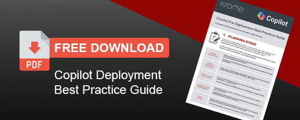 Banner promoting a free PDF download of the Copilot Deployment Best Practice Guide for SMBs, featuring a sample page and download button—get your business Copilot Ready with Microsoft Copilot today!.