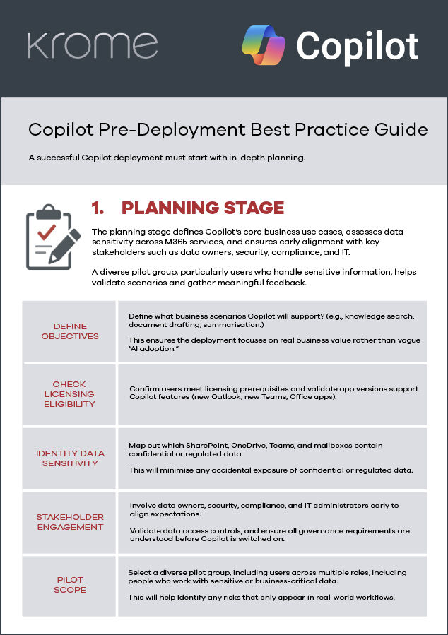 A Copilot Deployment Best Practice guide example of planning page