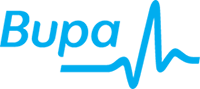 The Bupa logo in blue text, featuring a stylized heartbeat line to the right of the word.