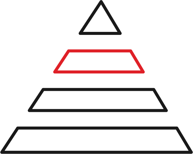 A four-level pyramid diagram with the second level outlined in red, and the other three levels in black.