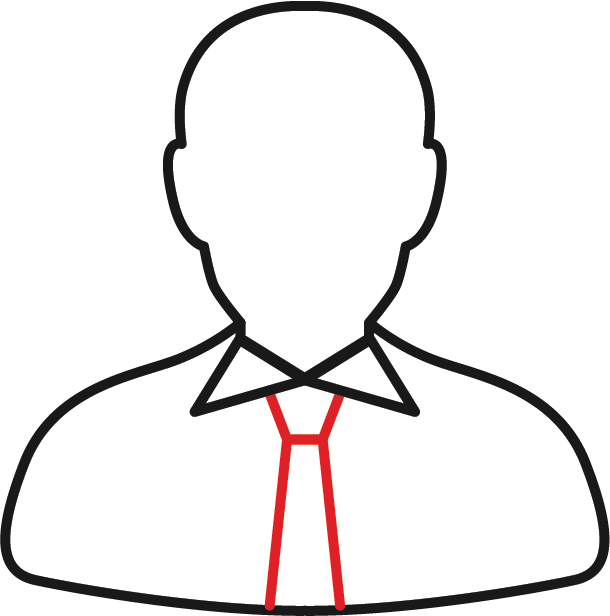 Outline of a person wearing a shirt and tie, with no facial features or details, depicted in a simple, minimalistic style.