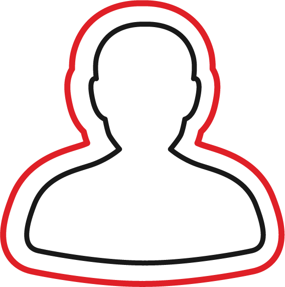 Outline of a generic human figure with a black line, surrounded by a thicker red line, on a light gray background.
