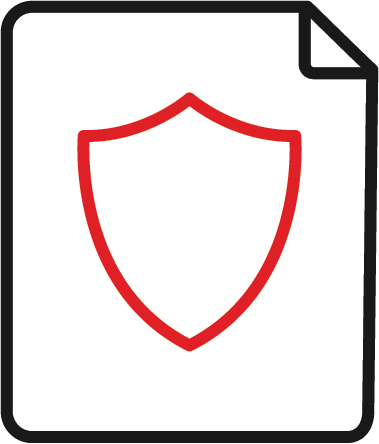 A simple document icon with a red shield symbol in the centre, representing security or protection of the file.