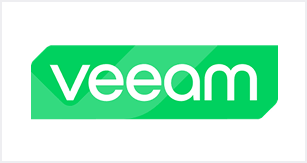 The Veeam logo features the brand name in lowercase white letters on a green, angled rectangular background.
